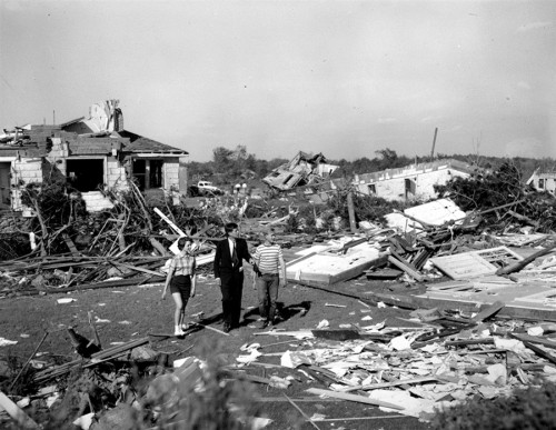 JFK touring Worcester after the tornado in 1953 (credit unknown)